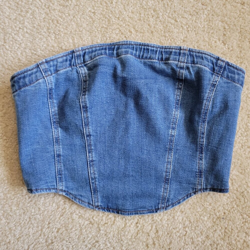 Chelsea & Violet Denim Corset Bustier Top Strapless Y2K Western Cowgirl Size 6